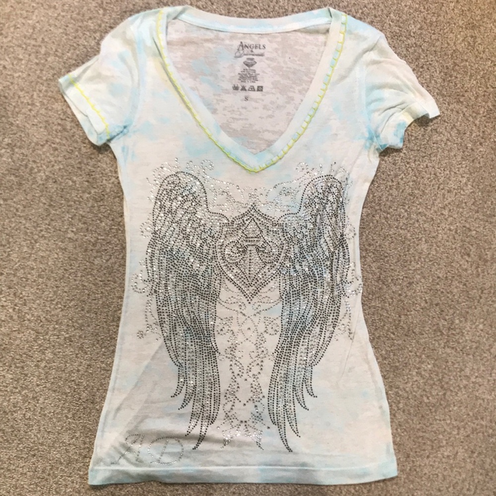 Angels and diamonds blue and white tee shirt